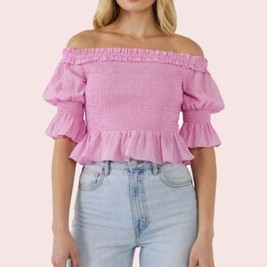 Endless Rose Off the Shoulder Smocked Top in Pink S